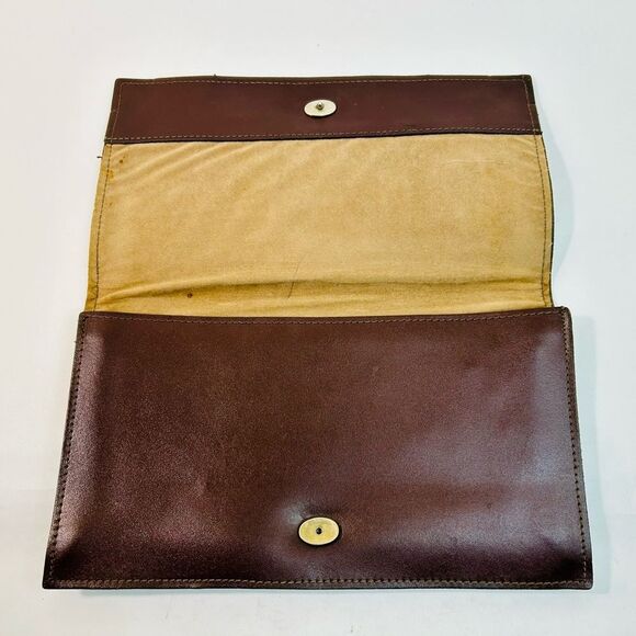 VNTG Mid-Century Brown Leather Fold Over Envelope Carrier Clutch 12.25” x 6.75” - Picture 13 of 14